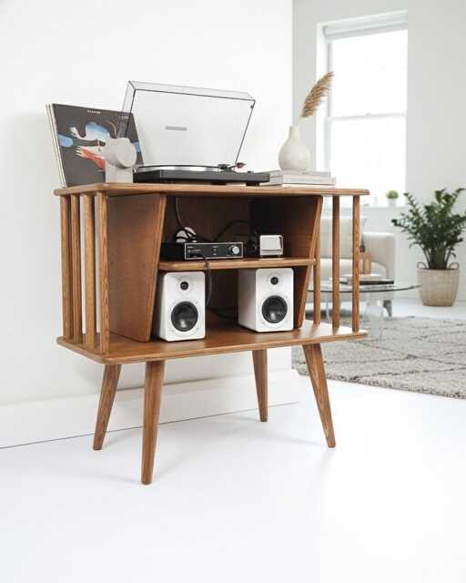 Mid Century Modern Record Player Stand, Vinyl Storage Cabinet, Handmade Plywood Media Unit, Retro Turntable Stand - image 1