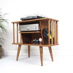 Mid Century Modern Record Player Stand, Vinyl Storage Cabinet, Handmade Plywood Media Unit, Retro Turntable Stand - thumbnail 2