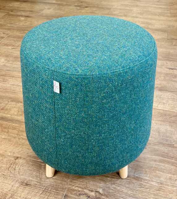 Green Harris Tweed Footstool With Tiny Wooden Legs - image 1