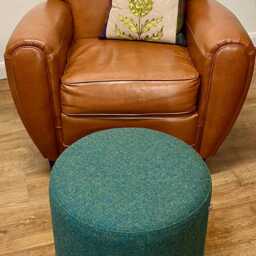 Green Harris Tweed Footstool With Tiny Wooden Legs - thumbnail 4