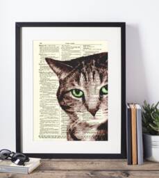 Tabby Cat Art Print Sly On 1897 Dictionary Page - thumbnail 1