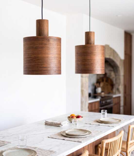 Kitchen Island Wood Pendant Light, Japandi Oak Lighting, Dining Room Lamp - image 1