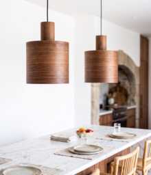 Kitchen Island Wood Pendant Light, Japandi Oak Lighting, Dining Room Lamp