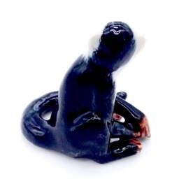Miniature Ceramic Capuchin Monkey Sitting Animal Little White Black Figurine Small Statue Tiny Decoration Hand Painted Collectible Figure - thumbnail 3