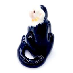 Miniature Ceramic Capuchin Monkey Sitting Animal Little White Black Figurine Small Statue Tiny Decoration Hand Painted Collectible Figure - thumbnail 2