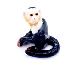 Miniature Ceramic Capuchin Monkey Sitting Animal Little White Black Figurine Small Statue Tiny Decoration Hand Painted Collectible Figure - thumbnail 1
