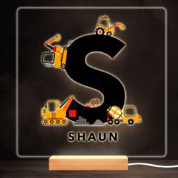 Construction Vehicles Alphabet Letter S Square Personalised Gift Night Light - Bedroom Lamp - thumbnail 1