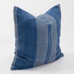 Woven Ethnic Cotton Cushion, Blue Striped Throw Pillow - 18x18 - thumbnail 3