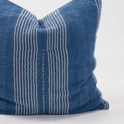 Woven Ethnic Cotton Cushion, Blue Striped Throw Pillow - 18x18 - thumbnail 2