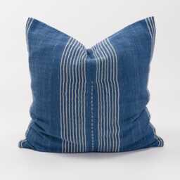 Woven Ethnic Cotton Cushion, Blue Striped Throw Pillow - 18x18 - thumbnail 1
