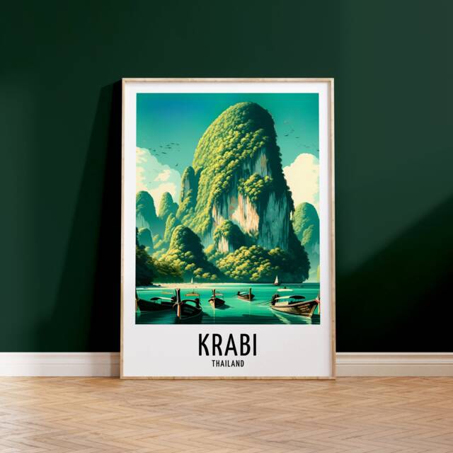 Krabi Travel Print - Thailand Watercolour Poster Design - Wall Artwork Holiday Gifts Home Decor Art Gift Thai Painting - image 1