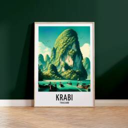 Krabi Travel Print - Thailand Watercolour Poster Design - Wall Artwork Holiday Gifts Home Decor Art Gift Thai Painting - thumbnail 1