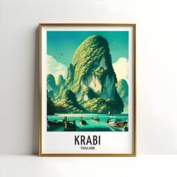 Krabi Travel Print - Thailand Watercolour Poster Design - Wall Artwork Holiday Gifts Home Decor Art Gift Thai Painting - thumbnail 3