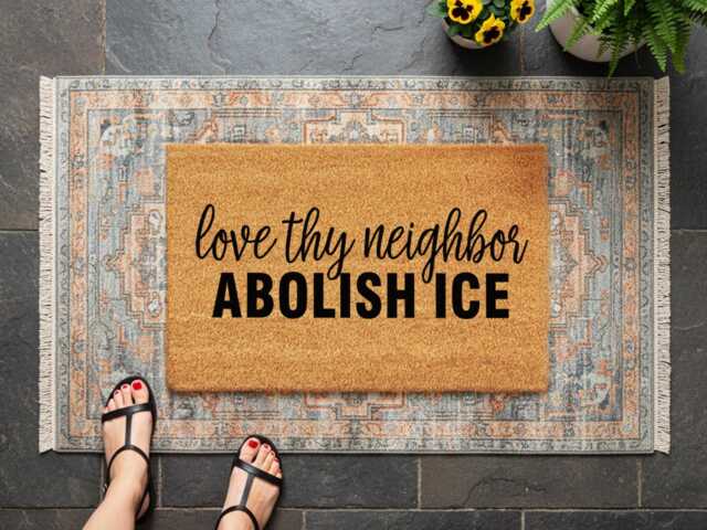 Love Thy Neighbor Abolish Ice Doormat For Political Activists - Anti Welcome Mat Immigrant Solidarity Decor - image 1