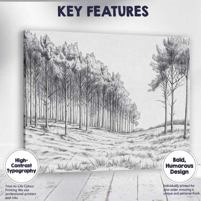 Monochrome Woodland Pencil Sketch Forest Landscape Canvas Wall Art Print Decor Picture Ready To Hang - image 1