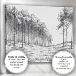 Monochrome Woodland Pencil Sketch Forest Landscape Canvas Wall Art Print Decor Picture Ready To Hang - thumbnail 3