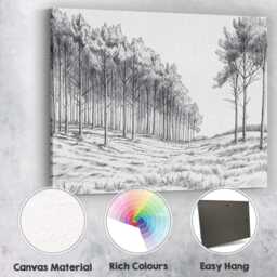 Monochrome Woodland Pencil Sketch Forest Landscape Canvas Wall Art Print Decor Picture Ready To Hang - thumbnail 2