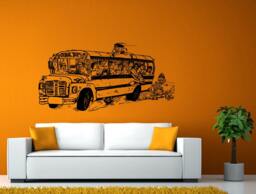 School Bus Loaded With Crazy Kids Wall Or Window Sticker Decal Vinyl Fathead Mural Decor L1965 - thumbnail 1