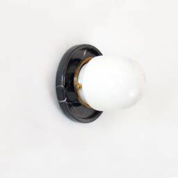 Minimalist Black Veined Marble & Opal Glass Shade Flush Mount Sconce Vanity Light White Utility Foyer - thumbnail 2