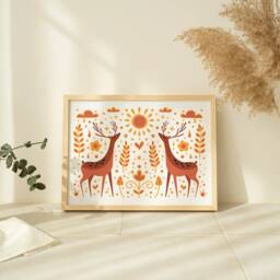 Folk Deer Print Scandi Nursery Art, Sunshine & Woods - thumbnail 2