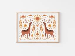 Folk Deer Print Scandi Nursery Art, Sunshine & Woods - thumbnail 1