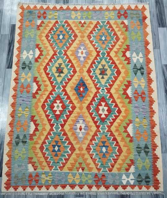 Kilim Rug Classic, Handmade Artisan Afghan Turkish, Scandinavian, Navajo, Bohemian Flatweave, Natural Wool 194x150 cm - image 1