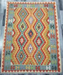 Kilim Rug Classic, Handmade Artisan Afghan Turkish, Scandinavian, Navajo, Bohemian Flatweave, Natural Wool 194x150 cm - thumbnail 1