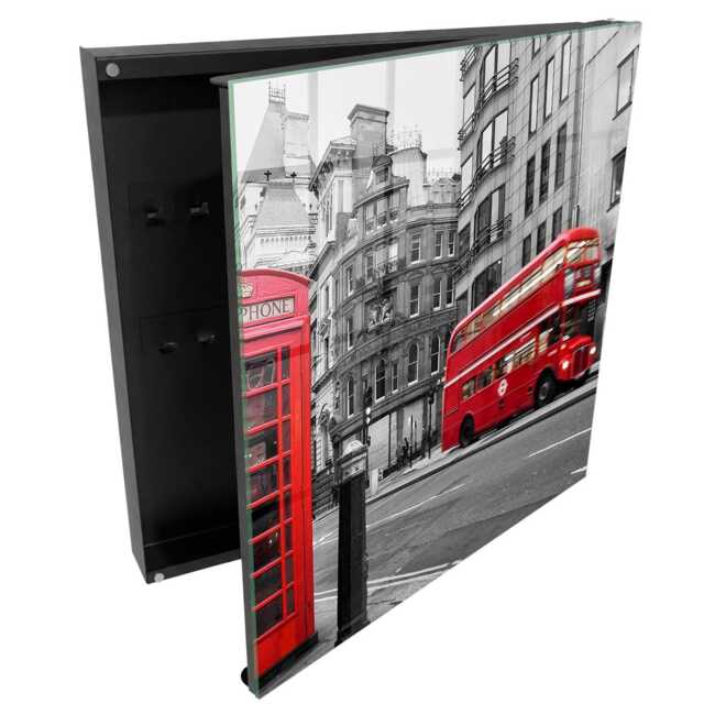 London Contrast Wall Mounted Key Cabinet, Red Box For Wall, Photographic Cities, Lovers Of & Urban Architecture - image 1