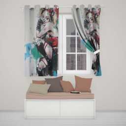 Blonde Jester Woman Colourful Contemporary Graffiti Stylish Design For Home Decor Readymade Eyelet Ring Top Thermal 100% Blackout Curtains - thumbnail 2