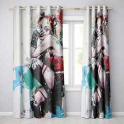 Blonde Jester Woman Colourful Contemporary Graffiti Stylish Design For Home Decor Readymade Eyelet Ring Top Thermal 100% Blackout Curtains