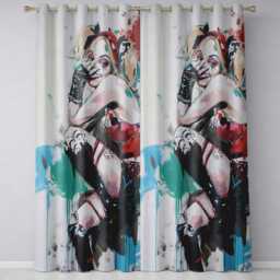 Blonde Jester Woman Colourful Contemporary Graffiti Stylish Design For Home Decor Readymade Eyelet Ring Top Thermal 100% Blackout Curtains - thumbnail 3