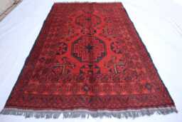 3'1x5'0 Ft Red Bokhara Afghan Rug, Turkmen Oriental Geometric Khal Mohammedi Bukhara Handmade Livingroom, D??cor Office Rug - thumbnail 1