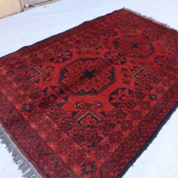 3'1x5'0 Ft Red Bokhara Afghan Rug, Turkmen Oriental Geometric Khal Mohammedi Bukhara Handmade Livingroom, D??cor Office Rug - thumbnail 2