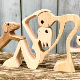 A Couple, A Dog, Cat Original Wooden Sculpture 2.5D - thumbnail 2