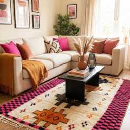 Handmade Moroccan Rug - Mustard Yellow Cream Checkerboard Wool Carpet 70S Boho Area - thumbnail 3