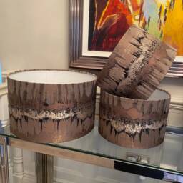 Handmade Lampshade in Fryetts Inca Abstract Print Bronze, Black, Gold, Taupe Colours. Various Sizes Available, Ceiling Or Table Lamp Options - thumbnail 2