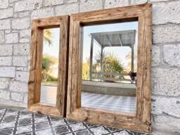 Rustic Reclaimed Wood Wall Mirror - Modern Farmhouse Rectangular - thumbnail 1