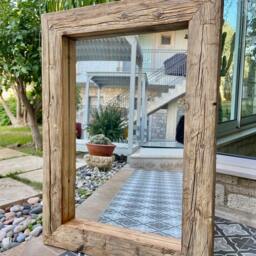 Rustic Reclaimed Wood Wall Mirror - Modern Farmhouse Rectangular - thumbnail 3
