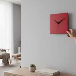 Modern Minimalist Red Square Wall Clock - Non-Ticking/Sweeping Hands - thumbnail 3