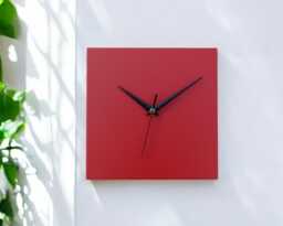 Modern Minimalist Red Square Wall Clock - Non-Ticking/Sweeping Hands - thumbnail 1