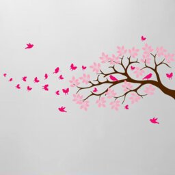 "Tree Branch Wall Decal Butterfly Birds Vinyl Sticker Nursery Leaves Kids Room Decor Art Whimsical 44"" Wide X 28" - thumbnail 1
