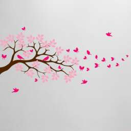 "Tree Branch Wall Decal Butterfly Birds Vinyl Sticker Nursery Leaves Kids Room Decor Art Whimsical 44"" Wide X 28" - thumbnail 3