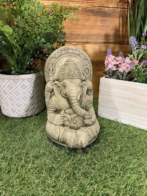 Stone Garden Ganesh Elephant God Cute Buddha Statue Ornament - image 1