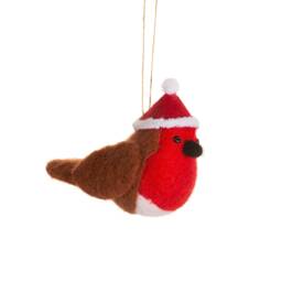 Festive Felt Robin Hanging Christmas Tree Decoration - Winter Twitcher Bird Nature Outdoors Gardener Animals Gift Red - thumbnail 1