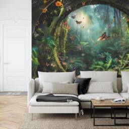 Enchanted Forest Wallpaper Mural, Butterflies Flowers Art, Peel & Stick - thumbnail 2