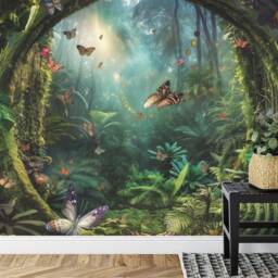 Enchanted Forest Wallpaper Mural, Butterflies Flowers Art, Peel & Stick - thumbnail 3