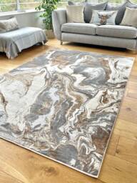 Beige Silver Storm Shimmer Sheen Effect Modern Rug Silky Soft Chic Design Area Mat - thumbnail 1