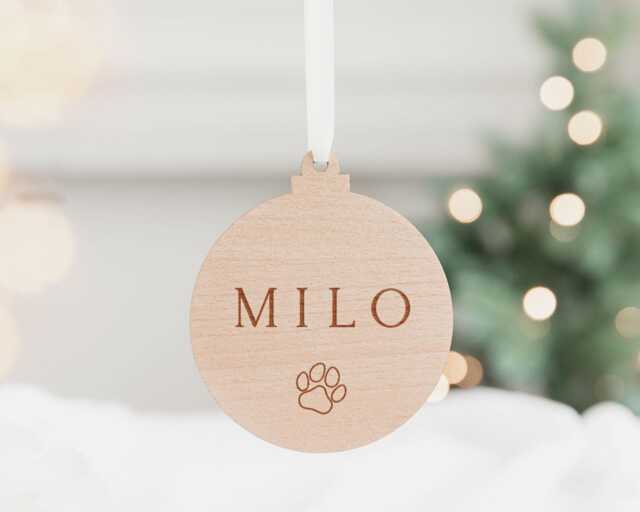 Personalised Dog Cat Name Bauble - Christmas Ornament Pet Round Tree Decoration - image 1