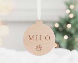 Personalised Dog Cat Name Bauble - Christmas Ornament Pet Round Tree Decoration - thumbnail 1