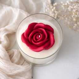 Large Rose Flower Candle Gift, Soy Wax Floral Candle, Gift For Her, Birthday, Wedding, Housewarming Gift, Red White Candle, Scented Candle Gift - thumbnail 2
